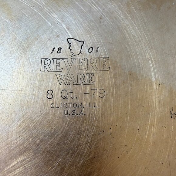 Vintage Revere Ware 8 QT Stock Pot w/ Lid Copper Clad 1801 Clinton ILL USA - Picture 3 of 16